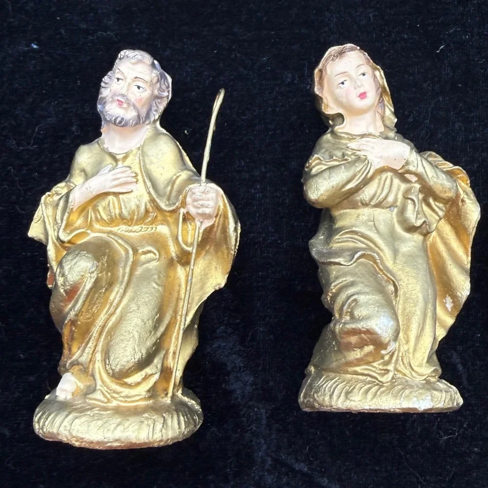 Vintage Gold Nativity Set 11 Piece Made in Italy hand painted Christmas MCM art